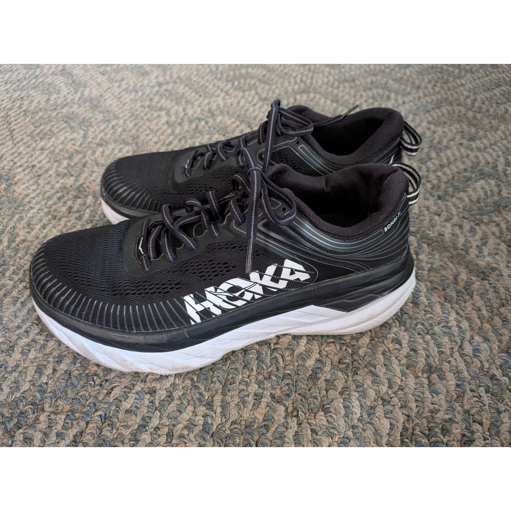 Hoka One One Bondi 7 Mens Road Running Shoes Black White Sneakers